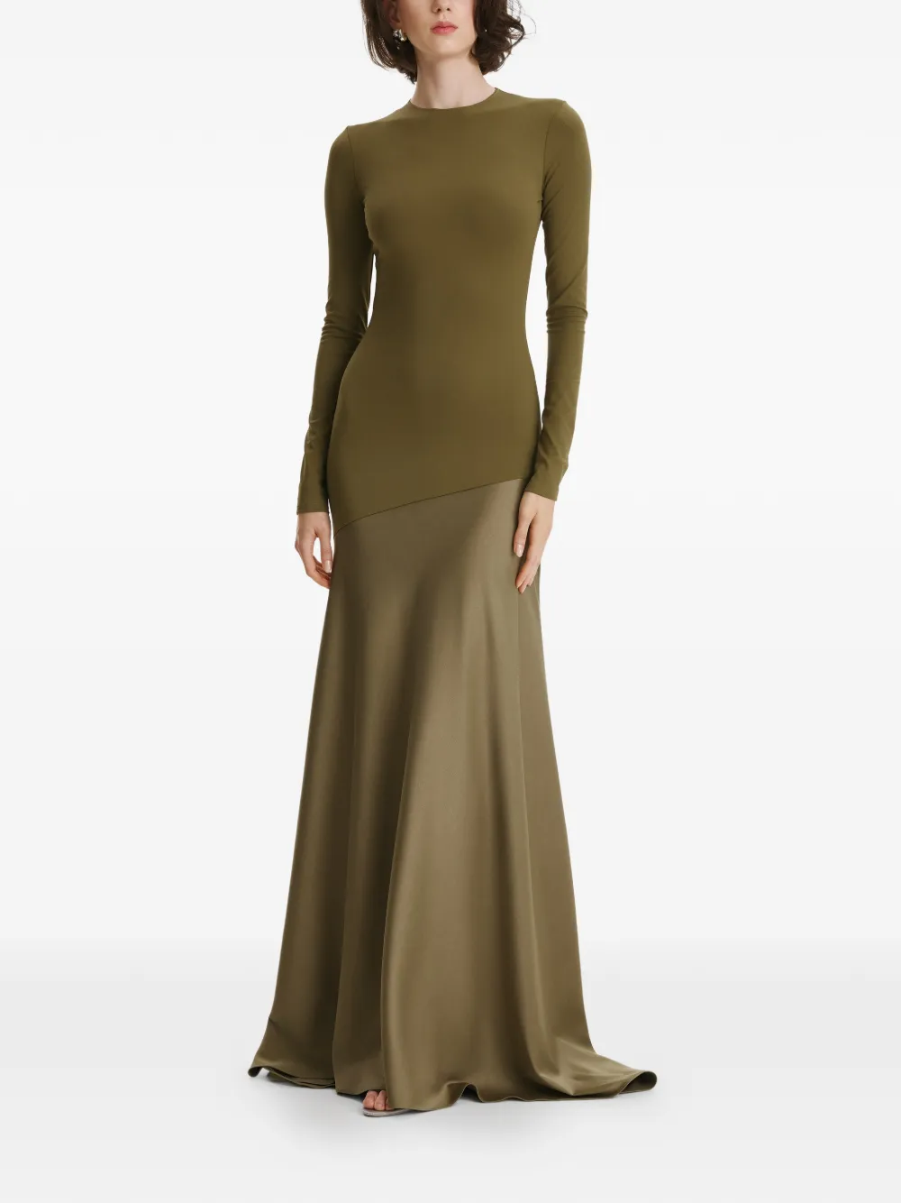 2310 STUDIO long-sleeves colour-block maxi dress - Green