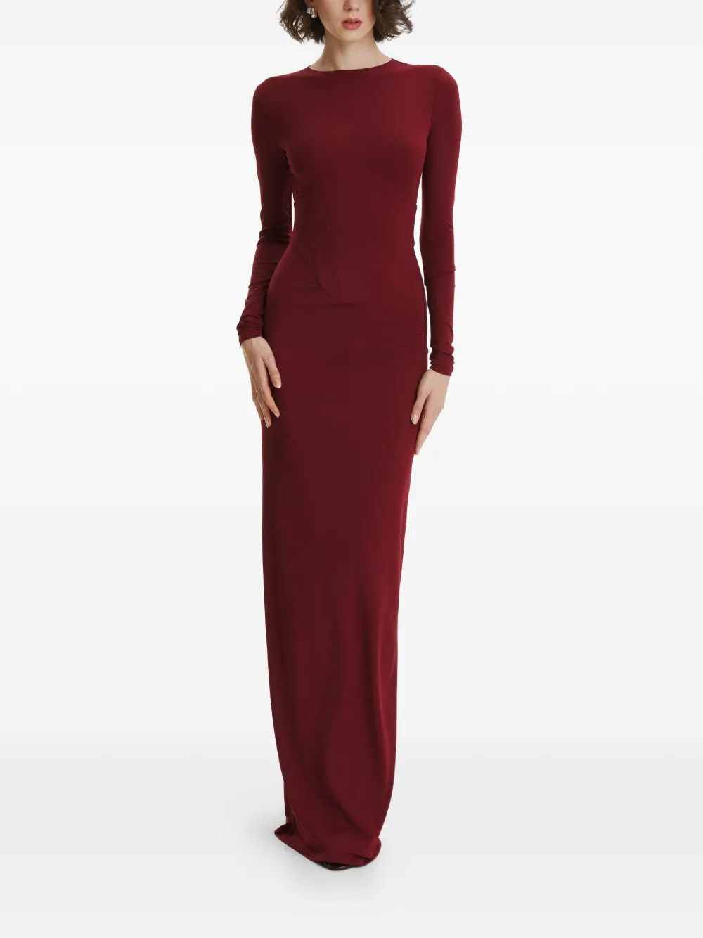 2310 STUDIO long-sleeves corset maxi dress - Rosso