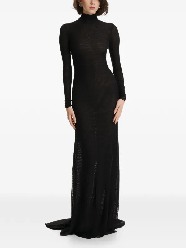 knee length dresses for ladies Elegant Mesh Beaded Satin Turtleneck Evening Dress GM90146 main image 0