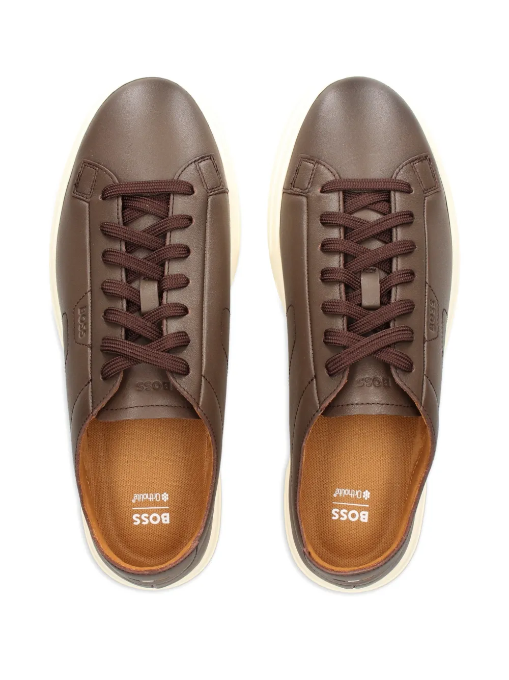 BOSS Leren sneakers Bruin