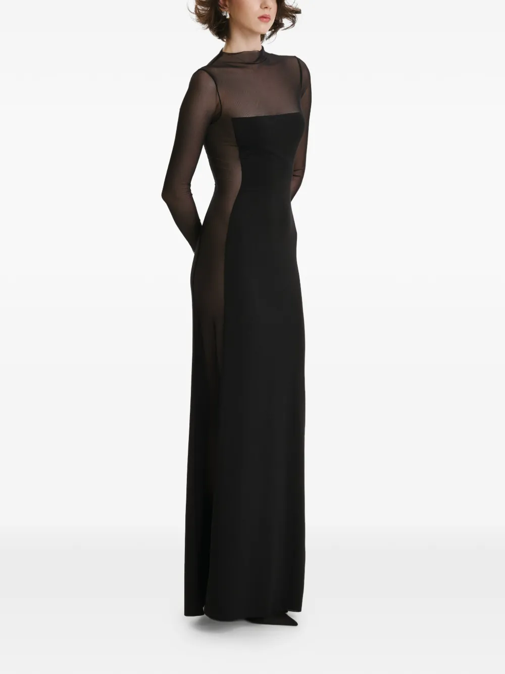2310 STUDIO mock-neck long-sleeves maxi dress - Zwart