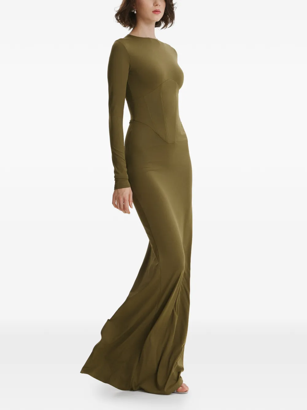 2310 STUDIO long-sleeves panelled maxi dress - Groen