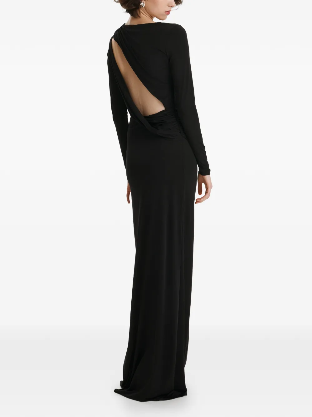 2310 STUDIO long-sleeves ruched maxi dress - Zwart