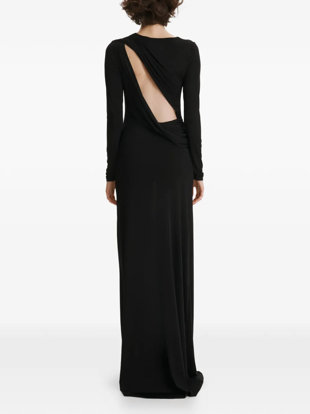 2310 STUDIO Maxi-jurk met ruches en lange mouwen Zwart