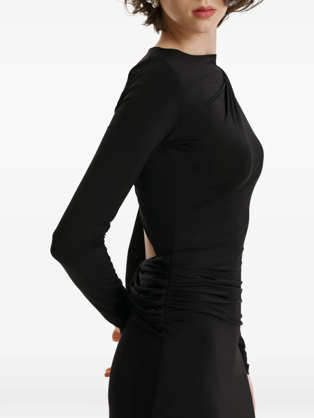 2310 STUDIO Maxi-jurk met ruches en lange mouwen Zwart