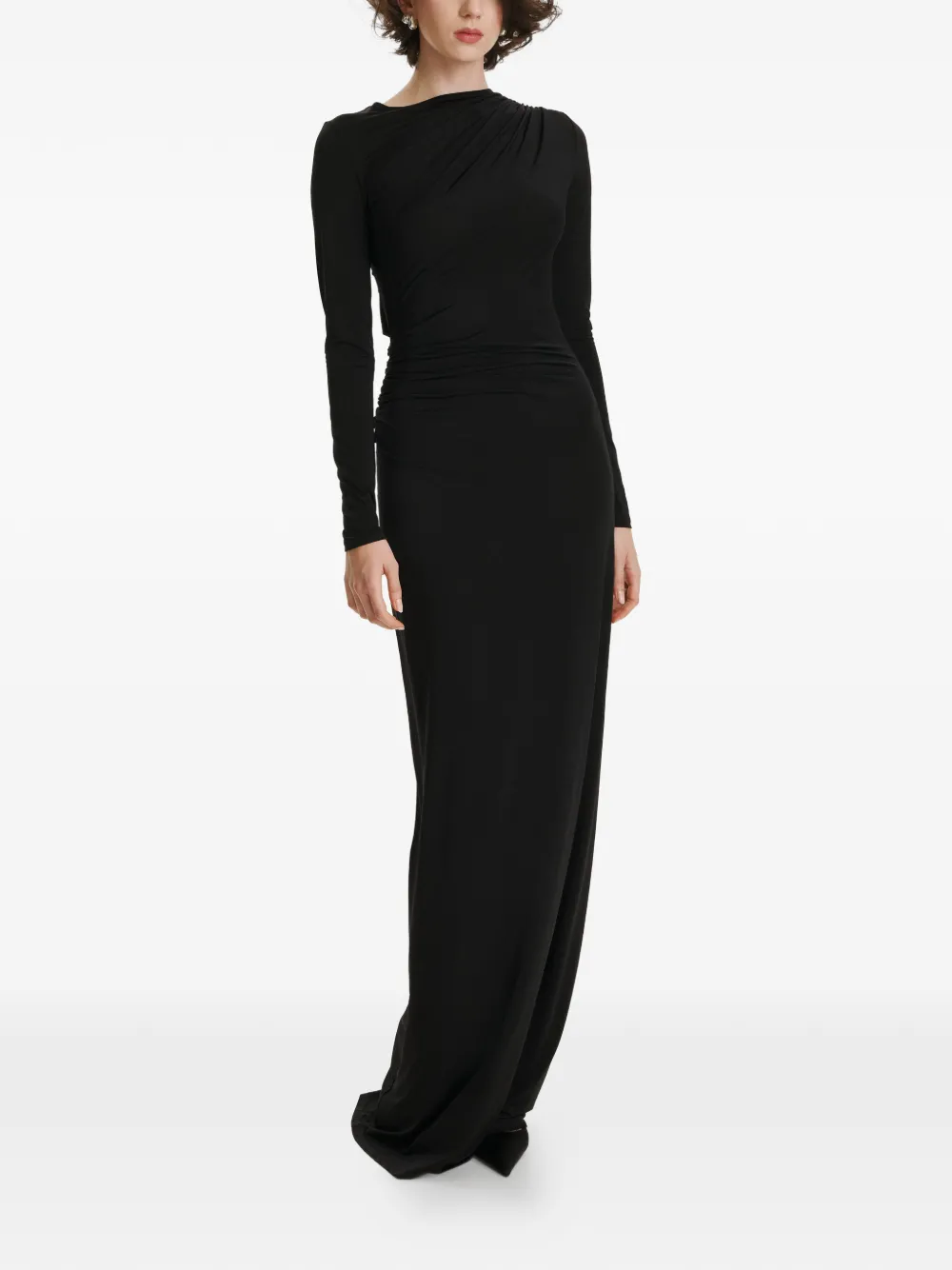 2310 STUDIO long-sleeves ruched maxi dress - Nero