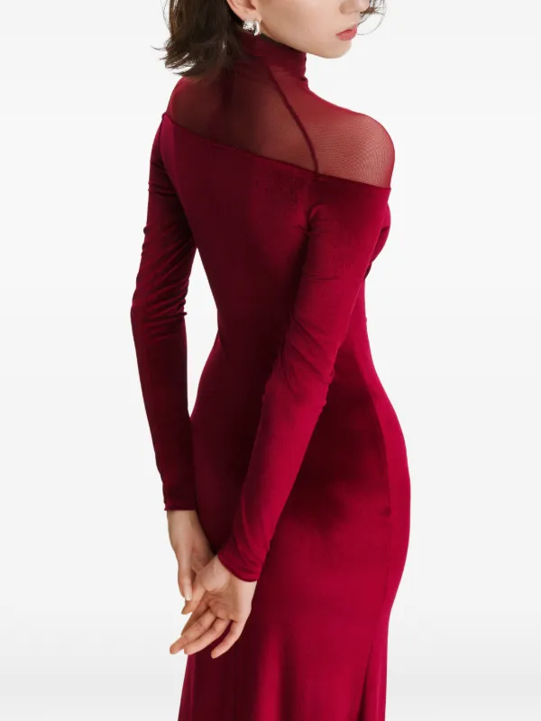 open lace back dress Velvet Mock Neck Ruched Sleeveless Dress - Red