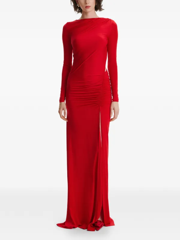 sleeve maxi dress red long sleeve ruched dress