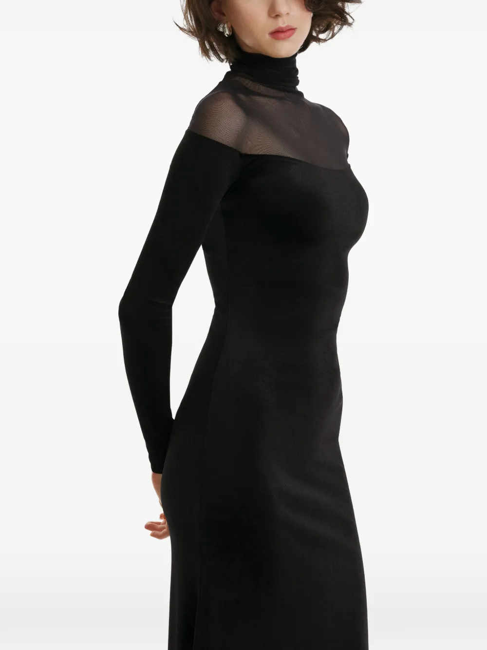 2310 STUDIO Fluwelen maxi-jurk met col Zwart