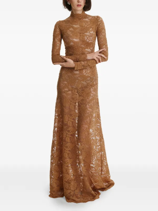 brown long lace dress Tierra Brown Lace Long Sleeve Maxi Dress main image 1
