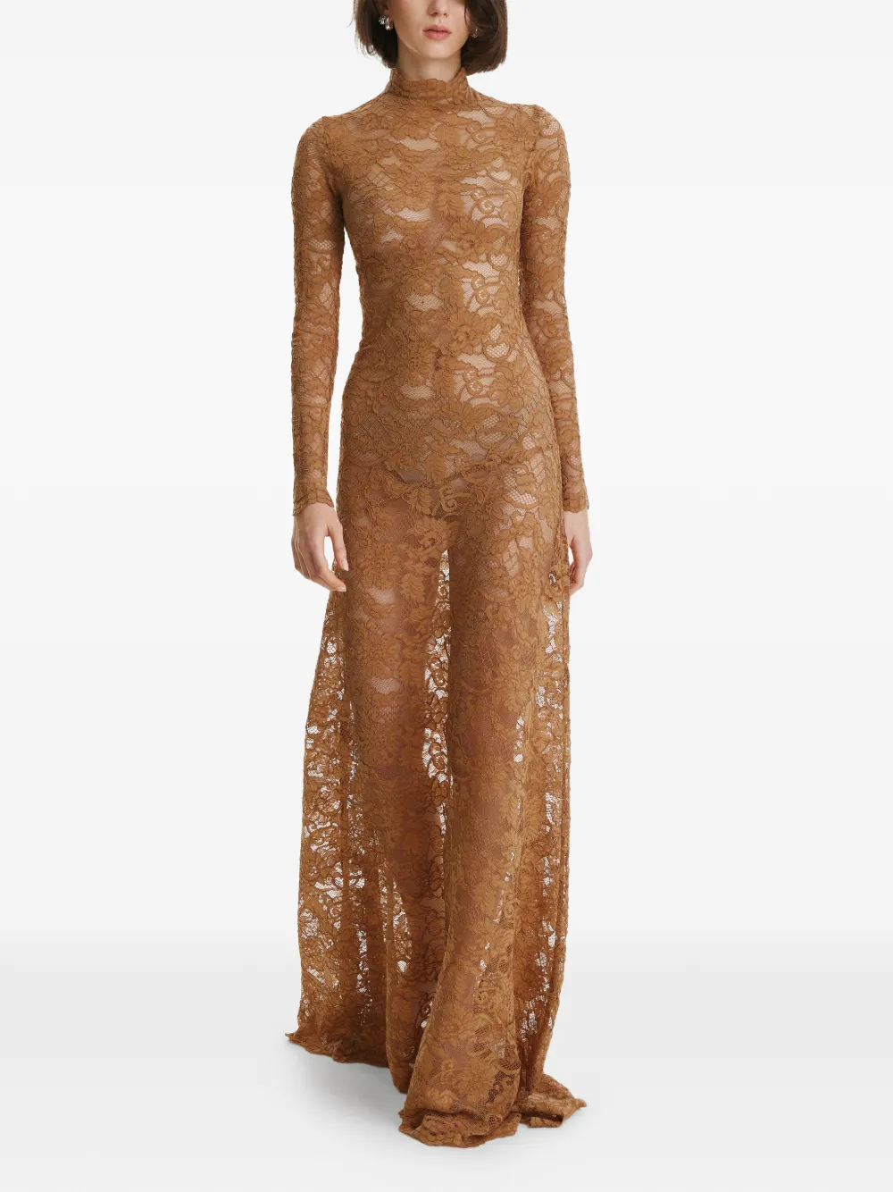 2310 STUDIO long-sleeves lace maxi dress - Brown