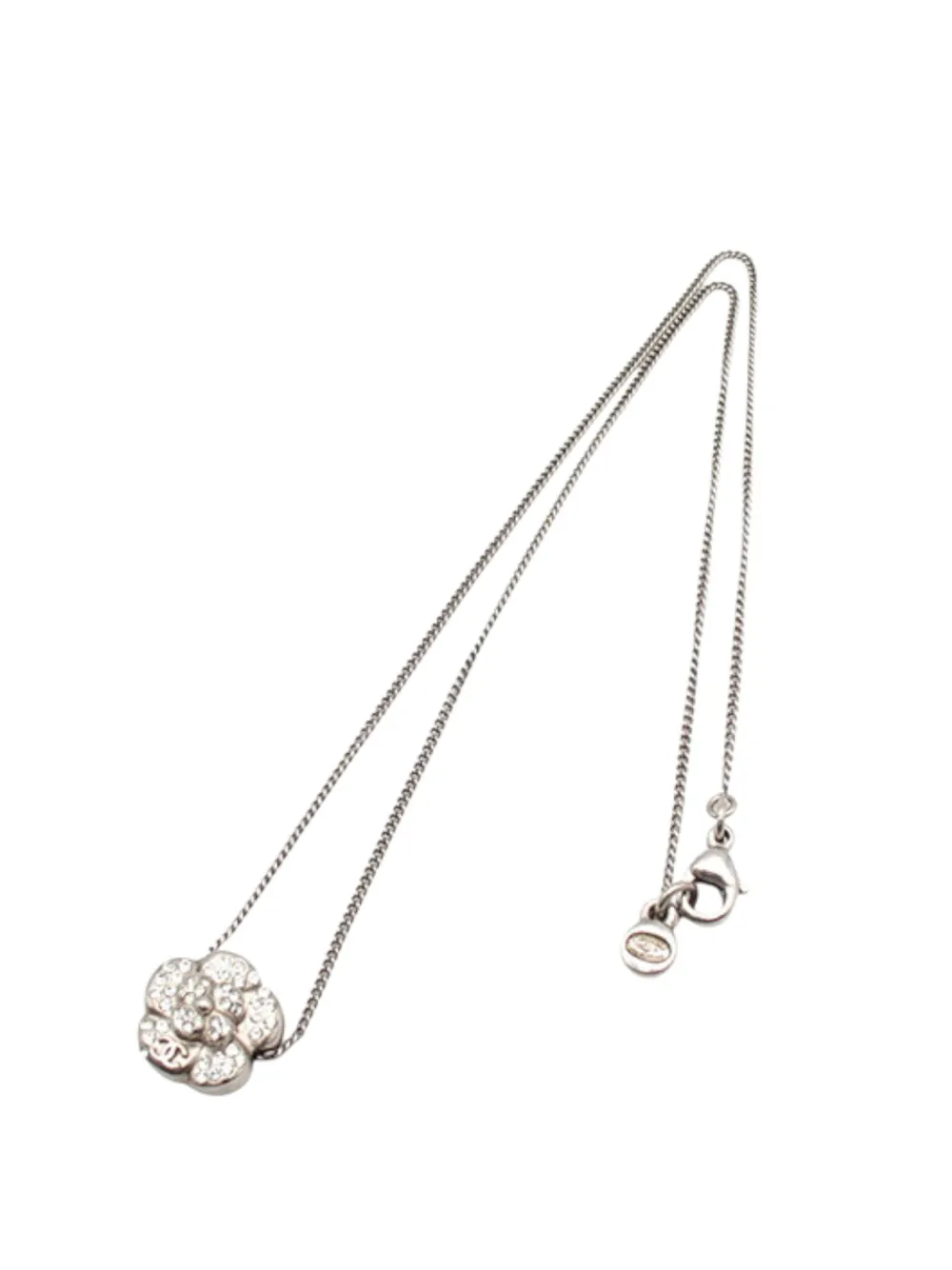 CHANEL Pre-Owned Collana CC placcata argento con camelia e strass 2009