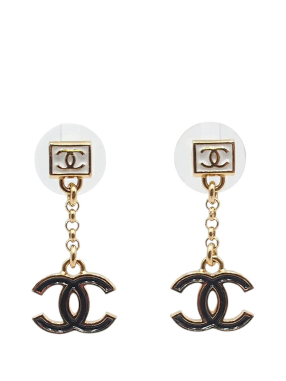 CHANEL Pre-Owned Orecchini CC placcati oro con pendente smaltato e chiusura a pressione 2024