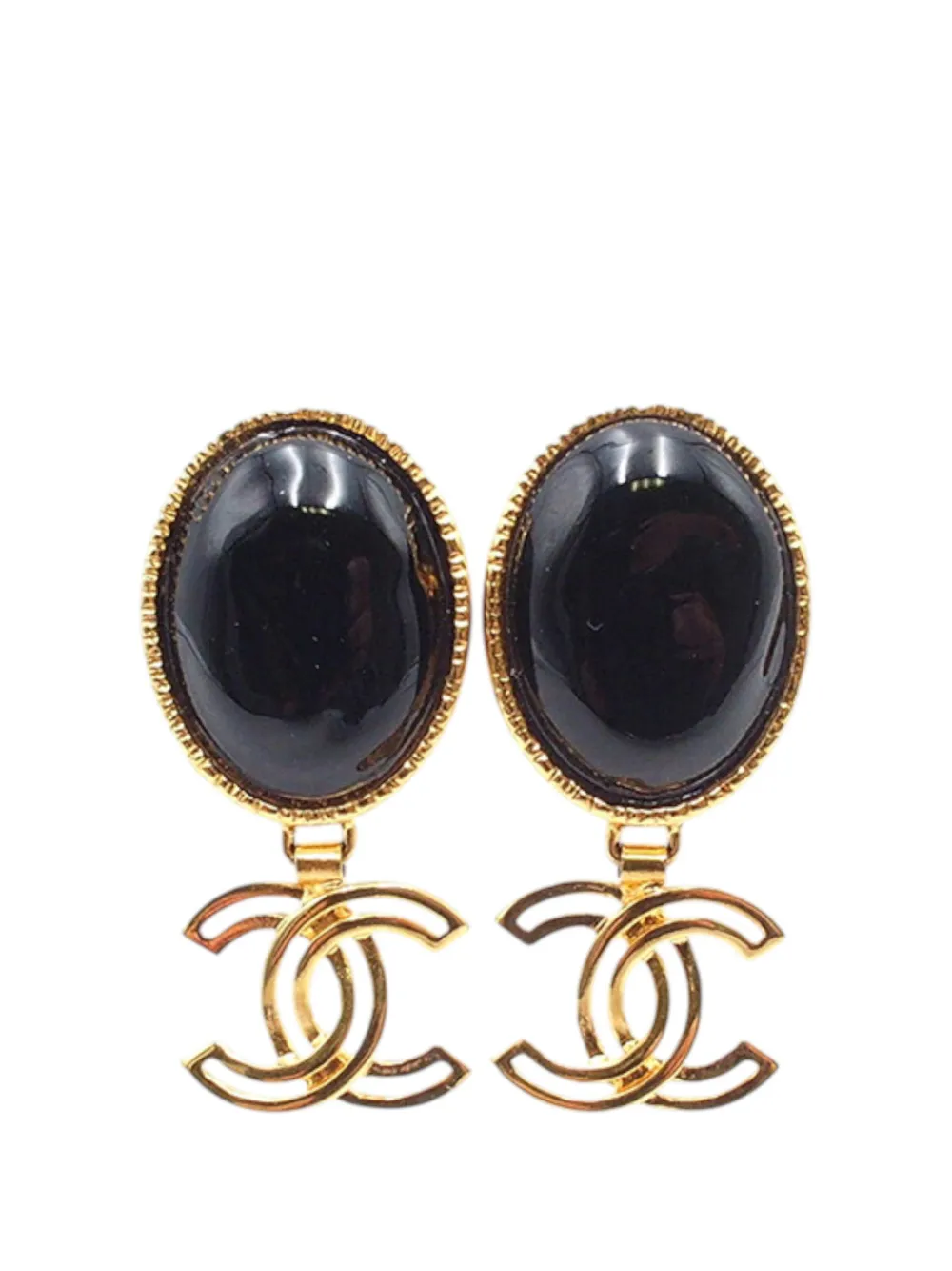 CHANEL Pre-Owned Orecchini CC placcati oro con pendente in resina e chiusura a pressione 2020 - Nero