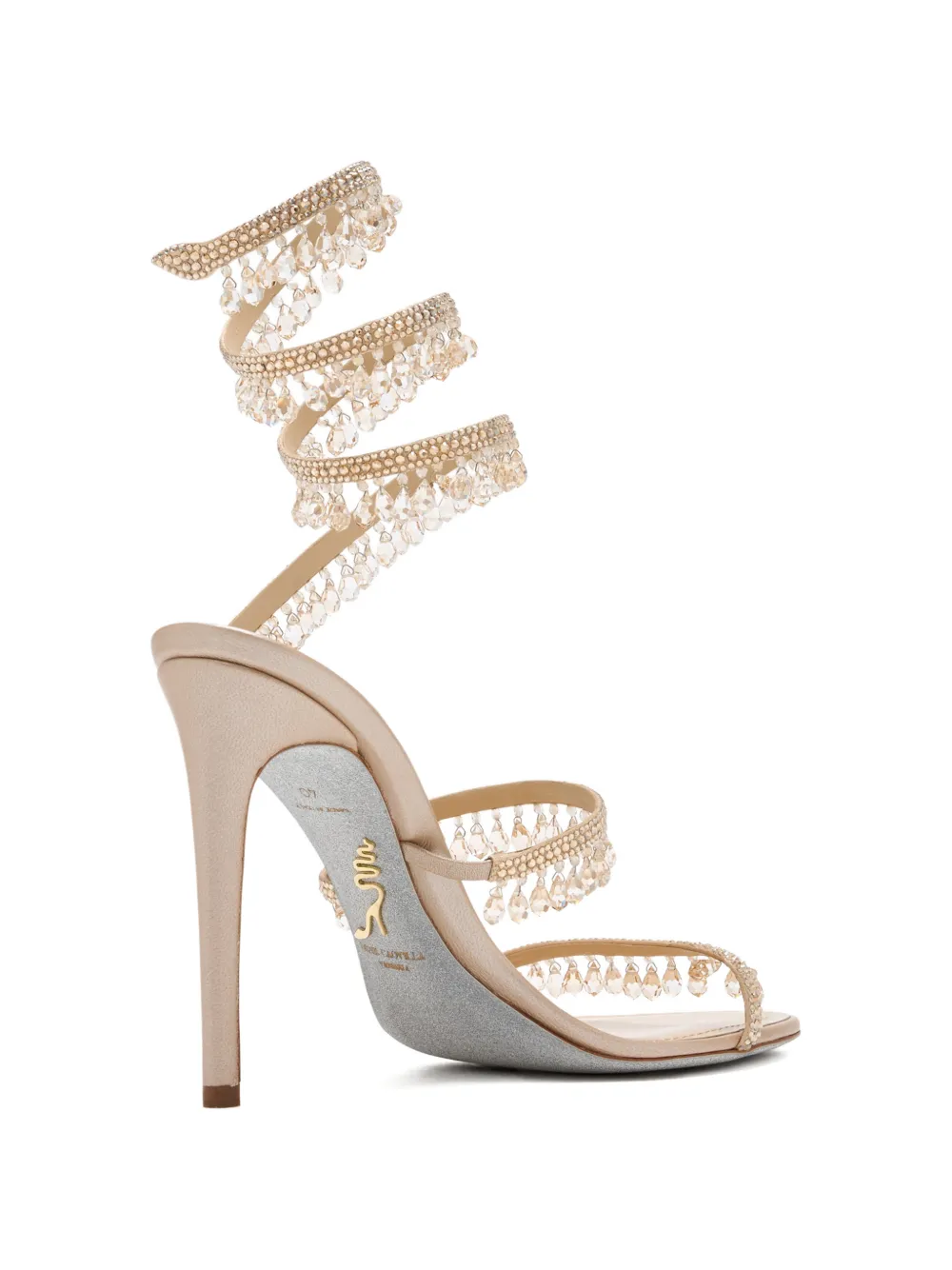 René Caovilla crystal-embellished heeled sandals Beige