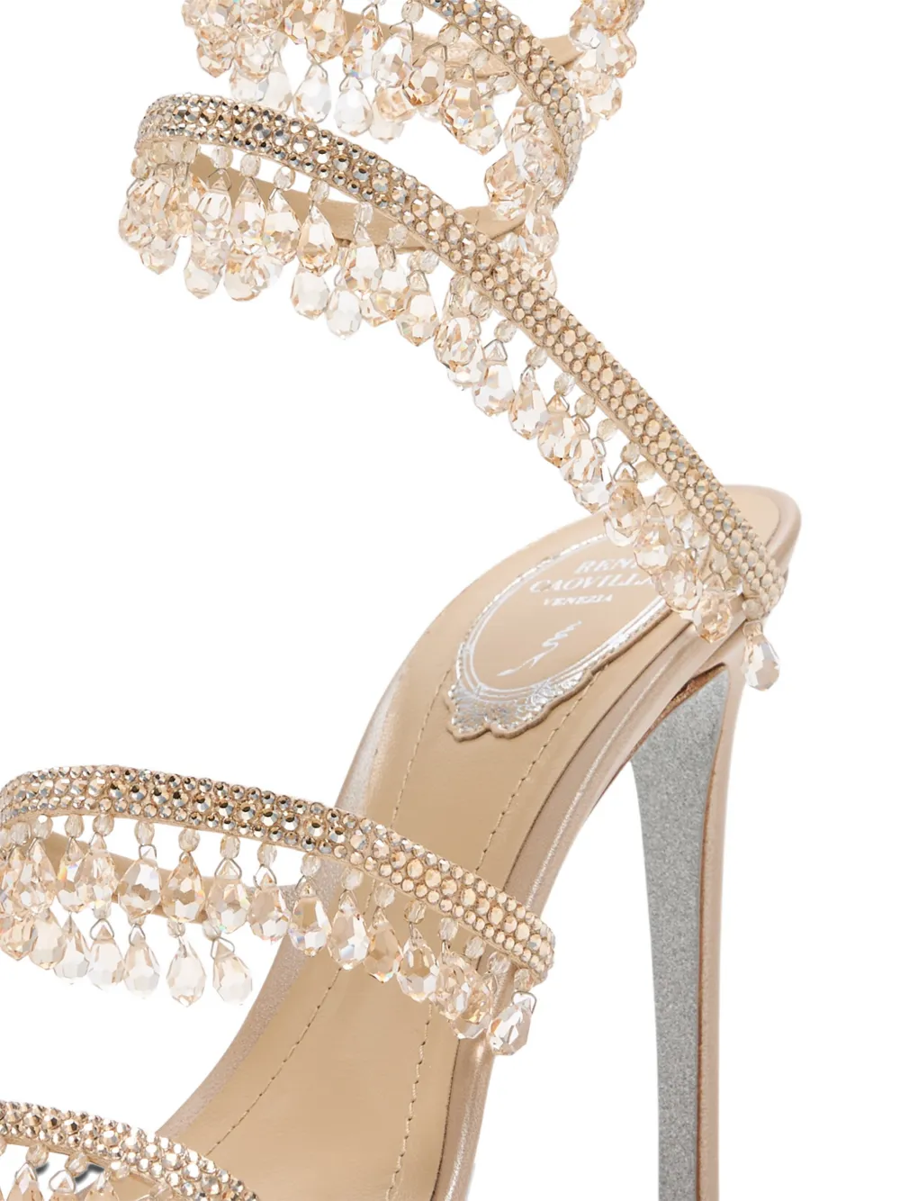 René Caovilla crystal-embellished heeled sandals Beige