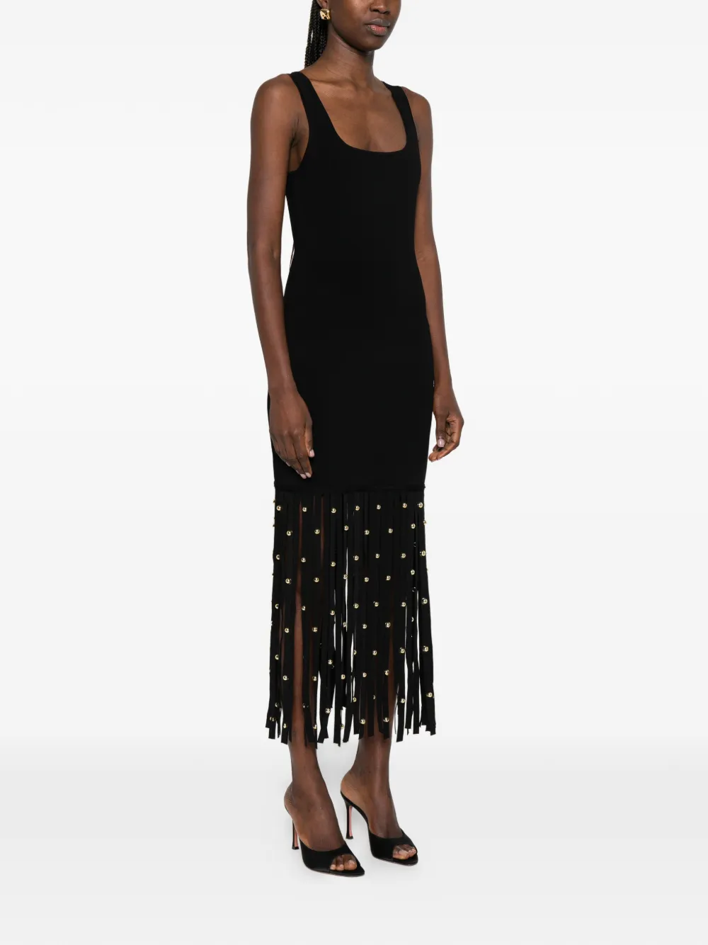  Simkhai Fringed-hem Embellished Midi Dress - Black 