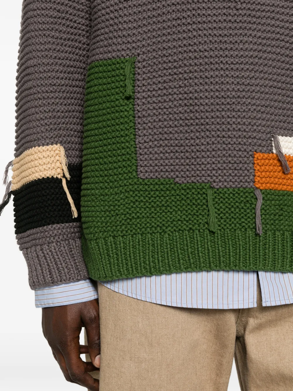 YMC Trui met patchwork Grijs