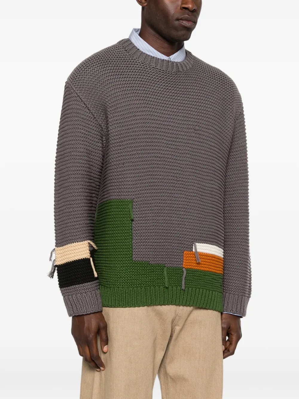 Ymc Pull à Design Patchwork - Gris 