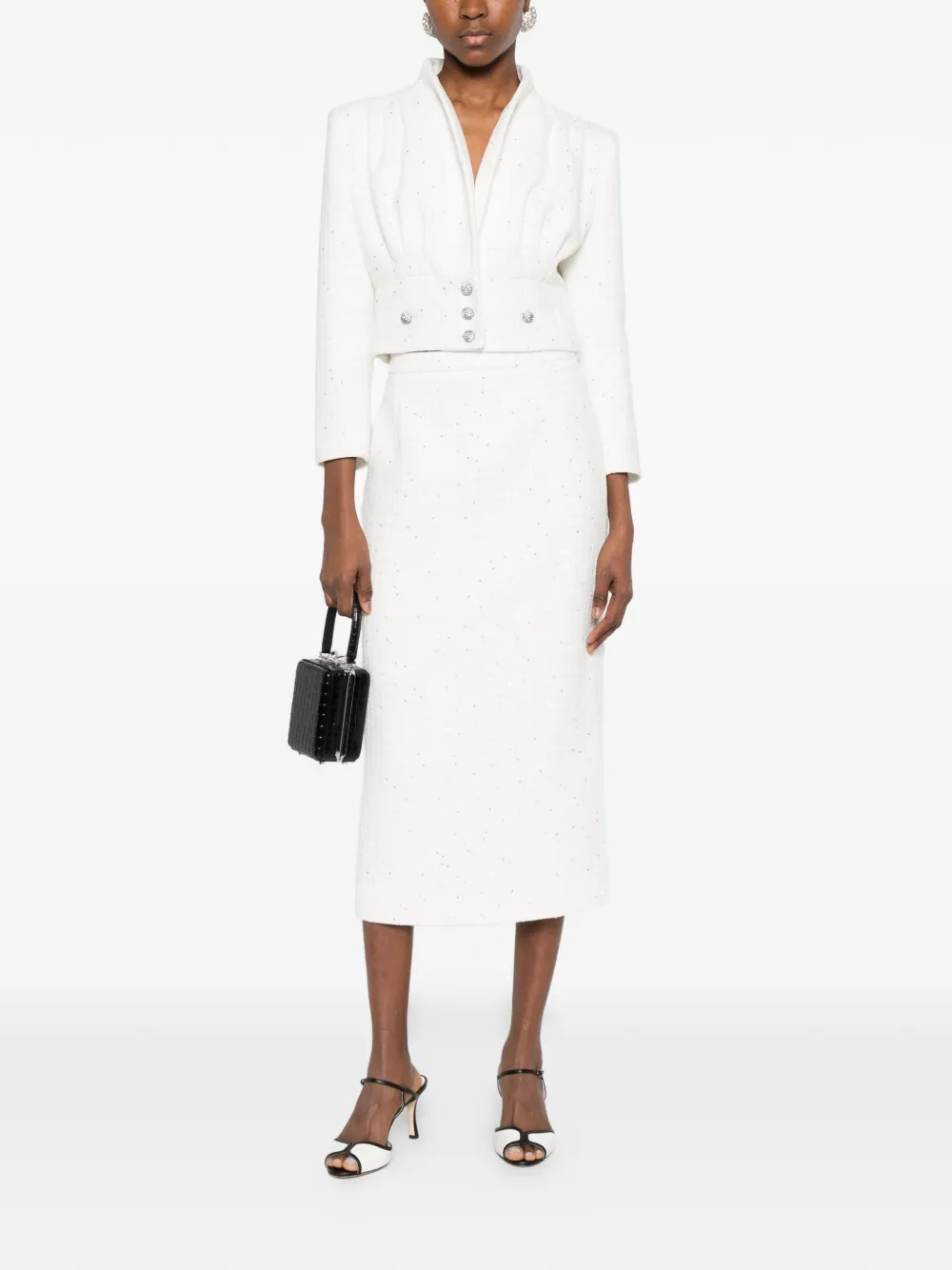  Alessandra Rich Embellished-button Cropped Jacket - White 