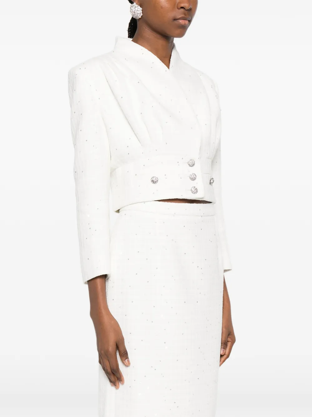  Alessandra Rich Embellished-button Cropped Jacket - White 