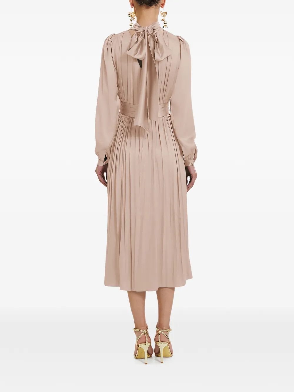 FRAMBOISE Otello pleated mock-neck midi dress - Beige
