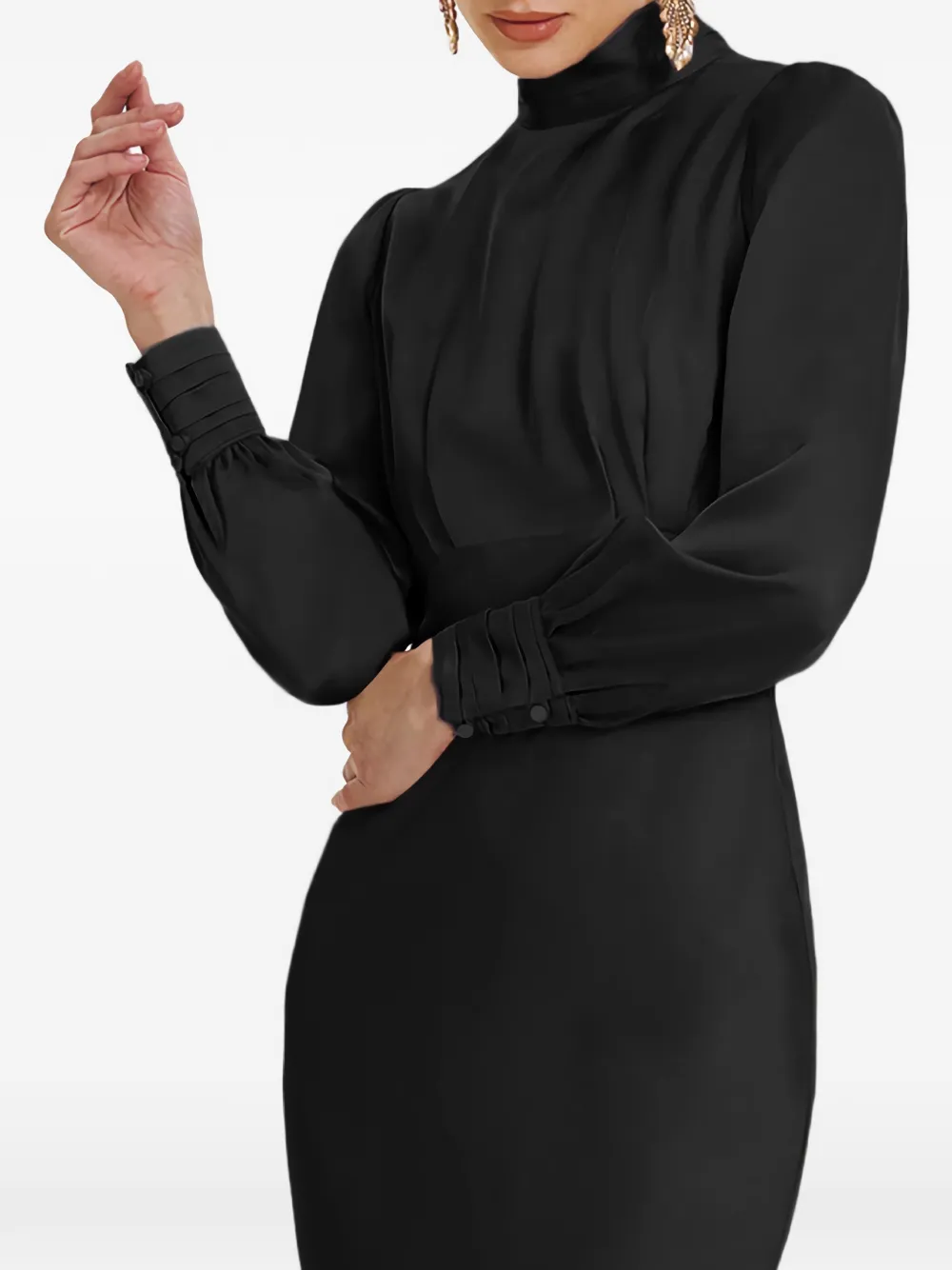 FRAMBOISE Jacob midi-jurk met gedrapeerde hals Zwart