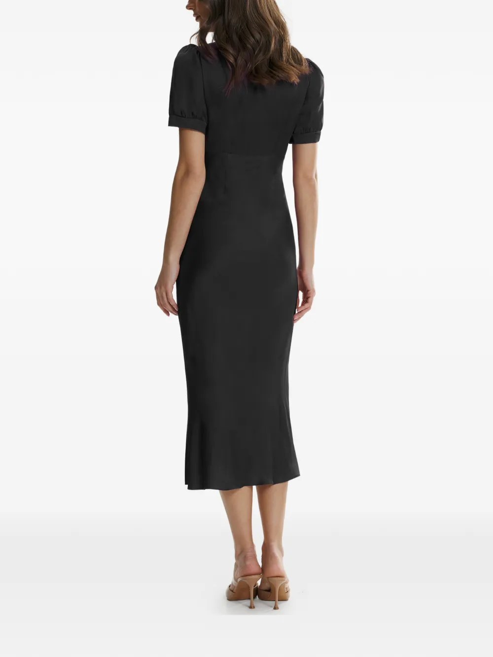 FRAMBOISE Sharon midi-jurk met korte mouwen Zwart