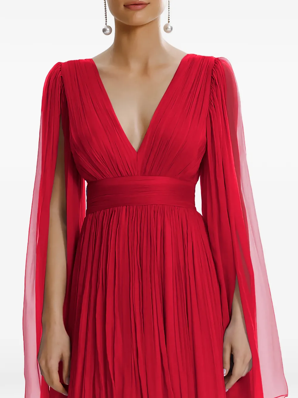 FRAMBOISE Palmer zijden mini-jurk met V-hals Rood