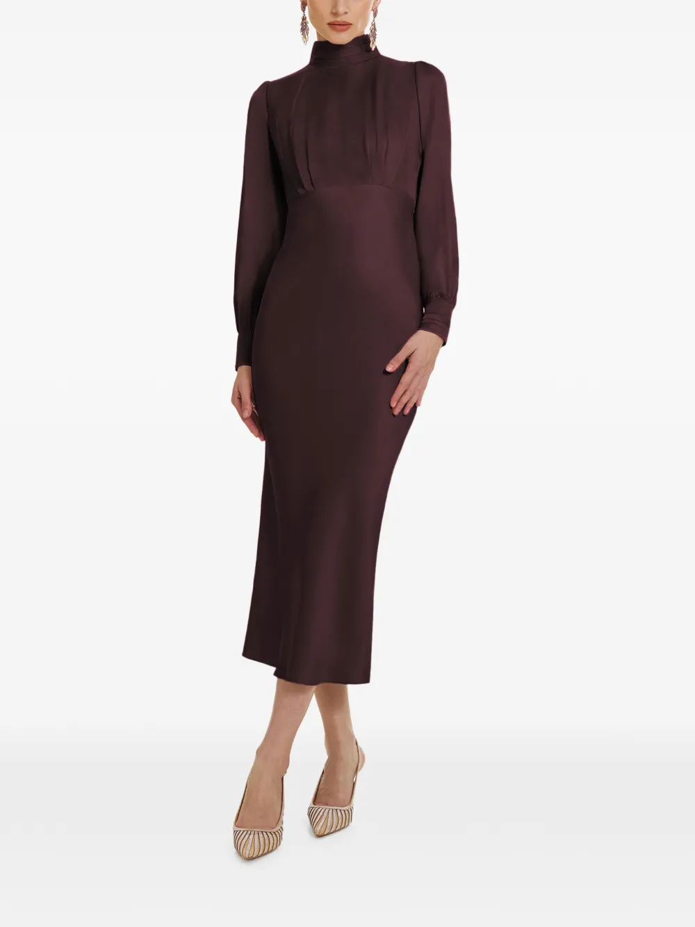FRAMBOISE Jacob long-sleeve mock-neck midi dress - Marrone