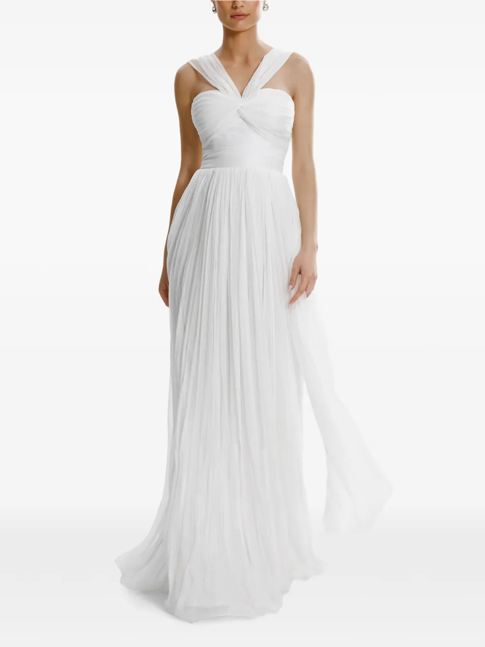 FRAMBOISE Porter pleated strap maxi dress - Bianco