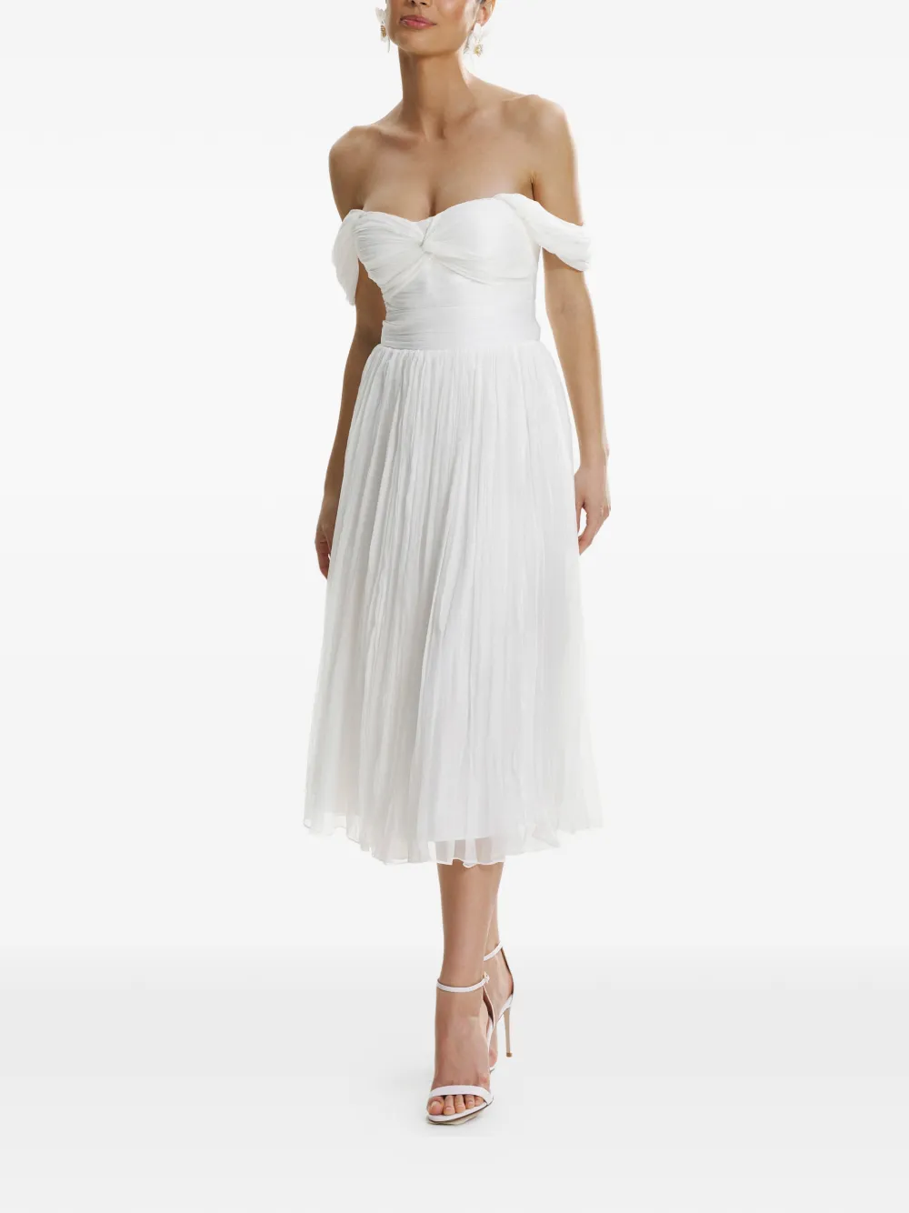 FRAMBOISE off-shoulder pleated midi dress - Wit