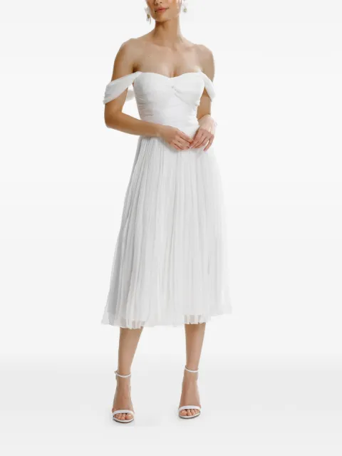 FRAMBOISE Schulterfreies Kaly Seiden-Midikleid mit Falten