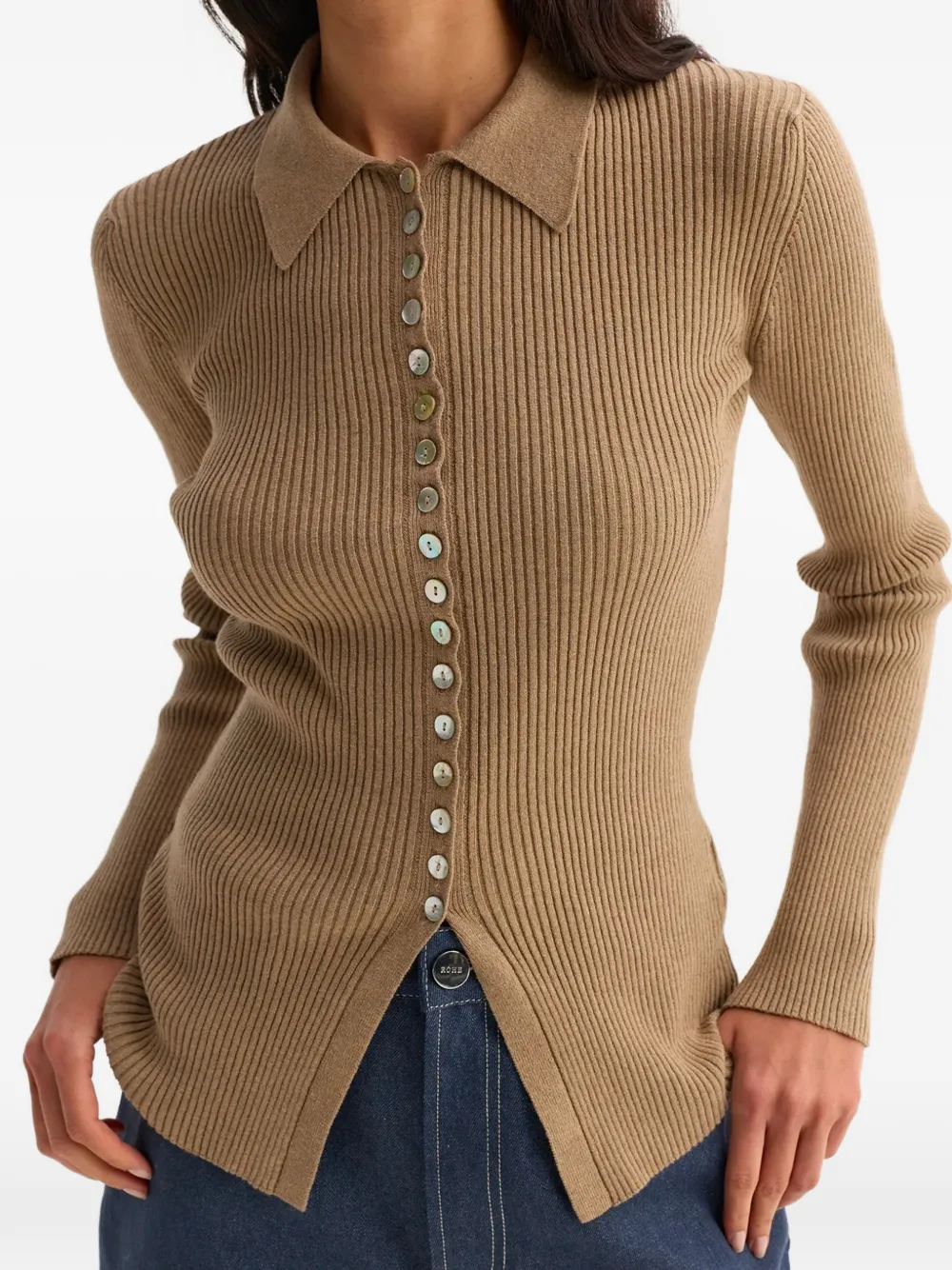 Róhe Ribbed Buttoned Cardigan in Neutrals, view 4
