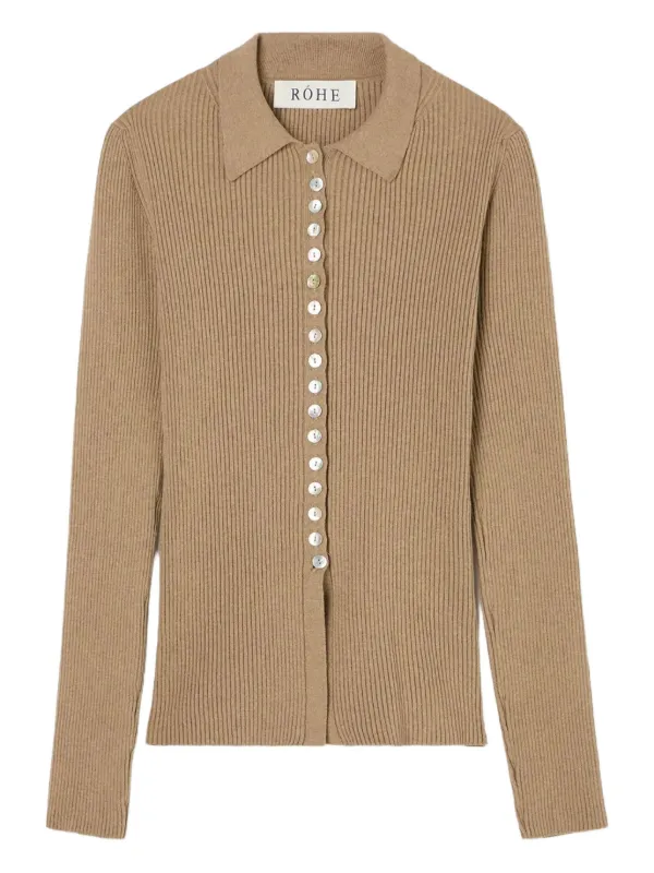 Róhe Ribbed Buttoned Cardigan in Neutrals