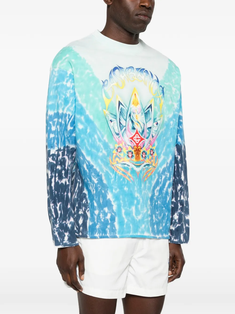Casablanca T-shirt met tie-dye print Blauw