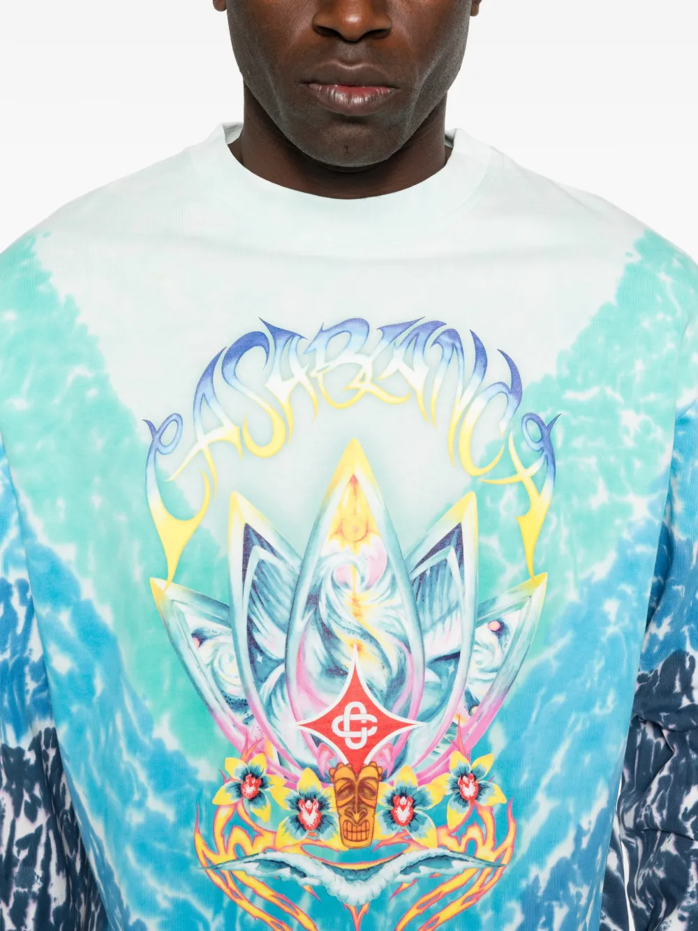 Casablanca T-shirt met tie-dye print Blauw