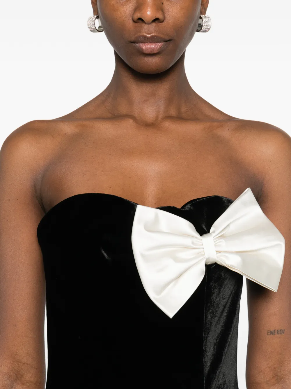 Alessandra Rich Jurk met strikdetail en split Zwart