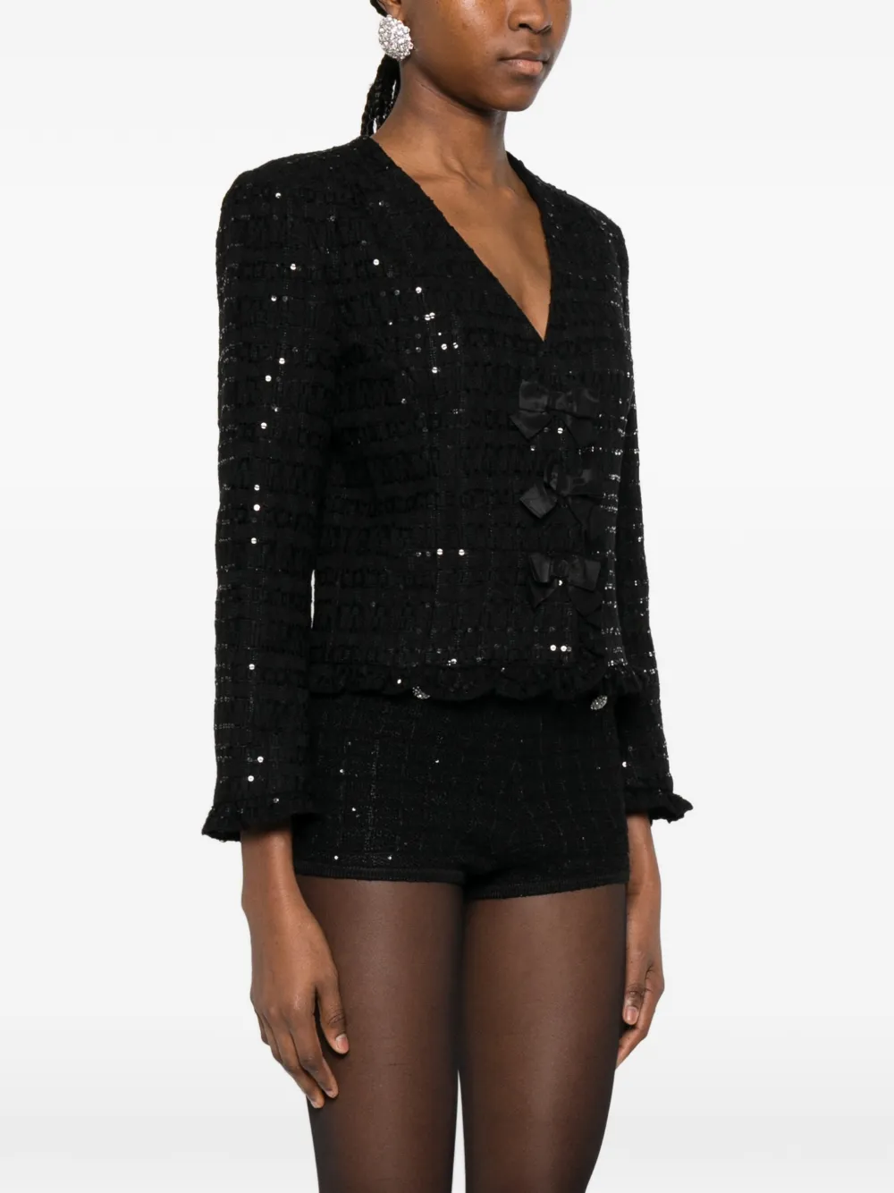  Alessandra Rich Sequinned Bow-embellished Jacket - Black 