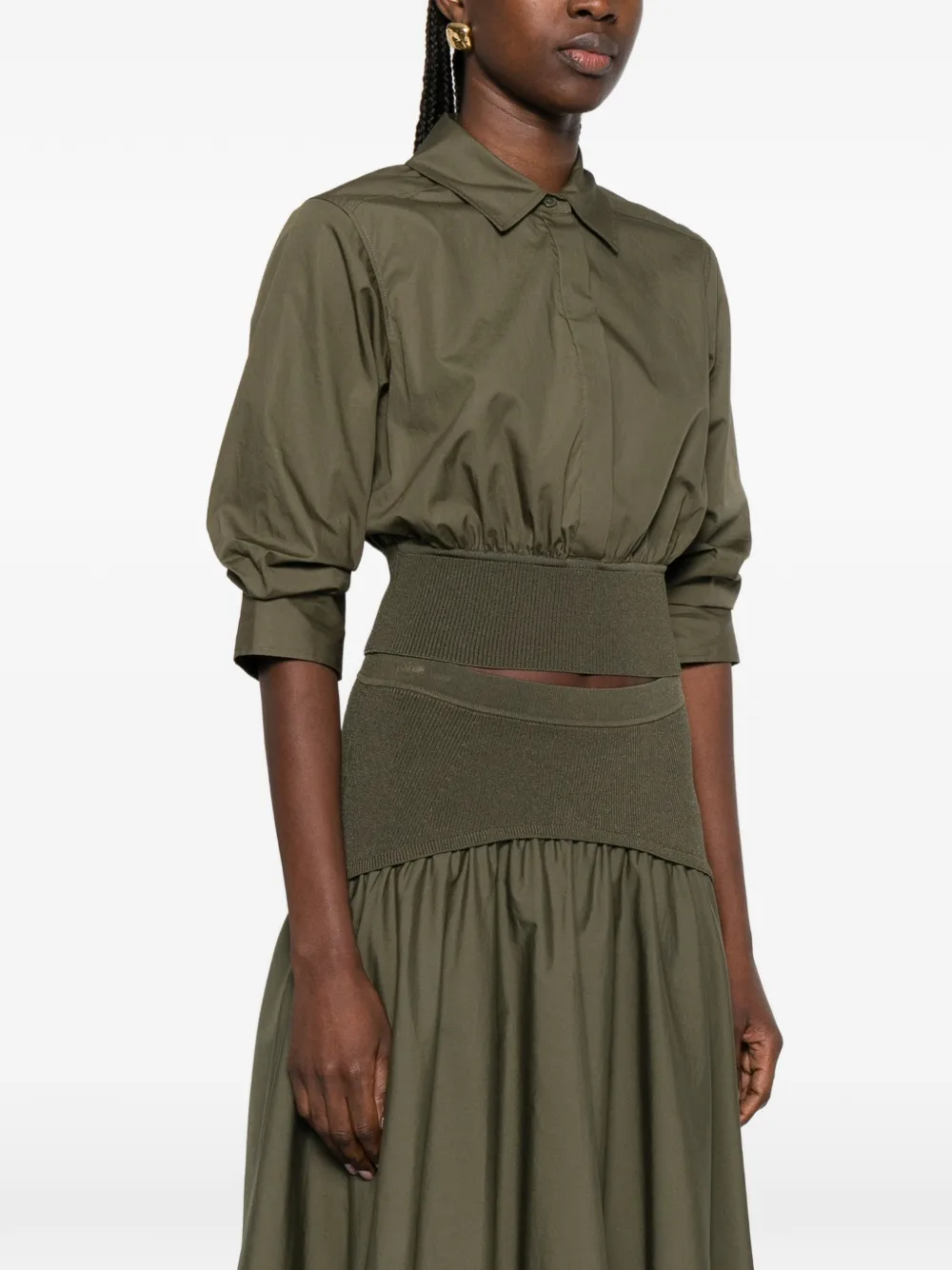  Simkhai Gathered-sleeve Cropped Shirt - Green 