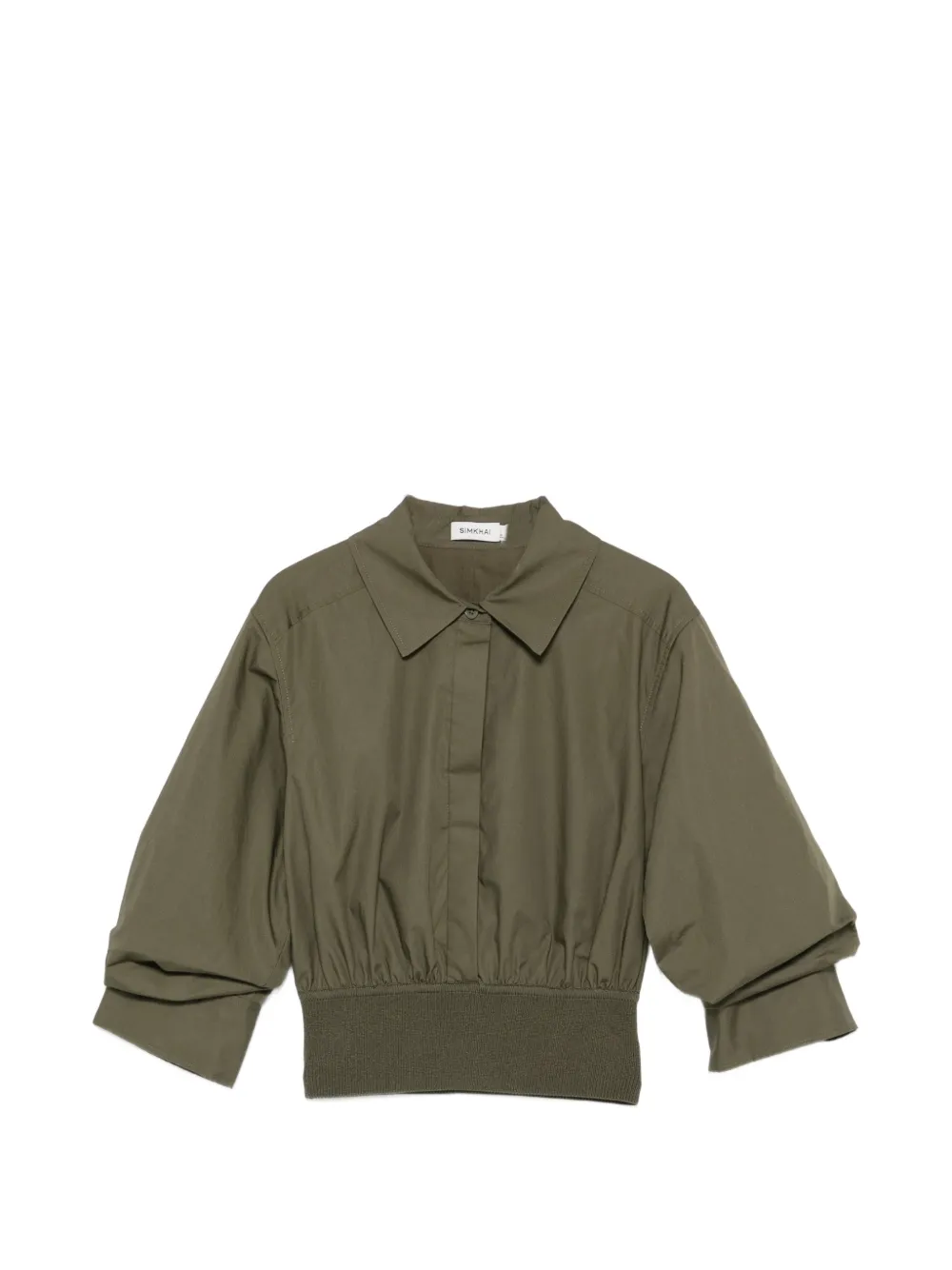 Simkhai gathered-sleeve cropped shirt - Verde