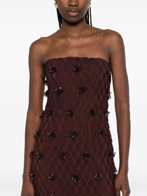 brown beaded maxi dress Ethal Mesh Cowl Neck Beaded Maxi Dress - Chocolate