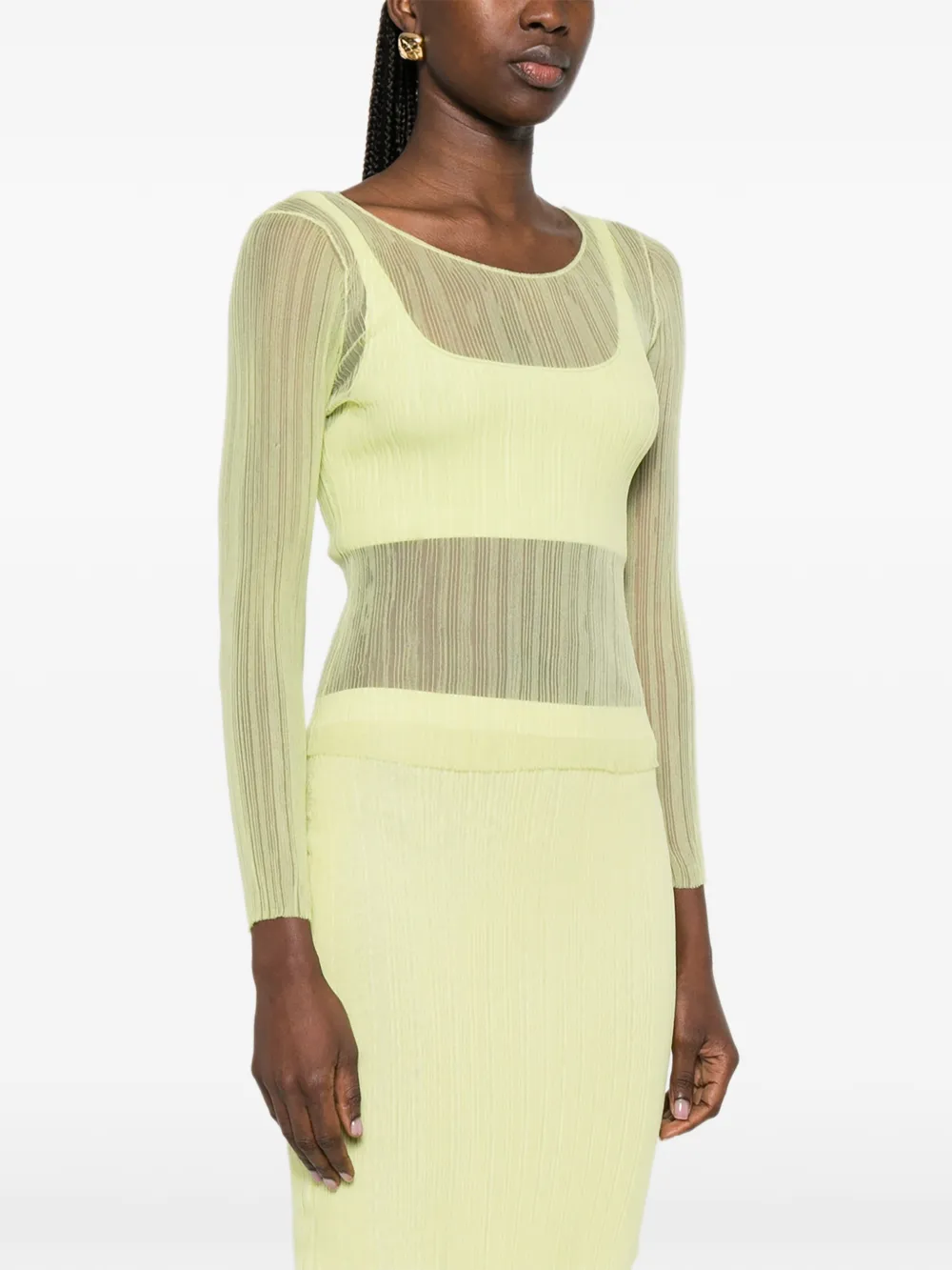 Simkhai Long-sleeve Sheer Top - Green 