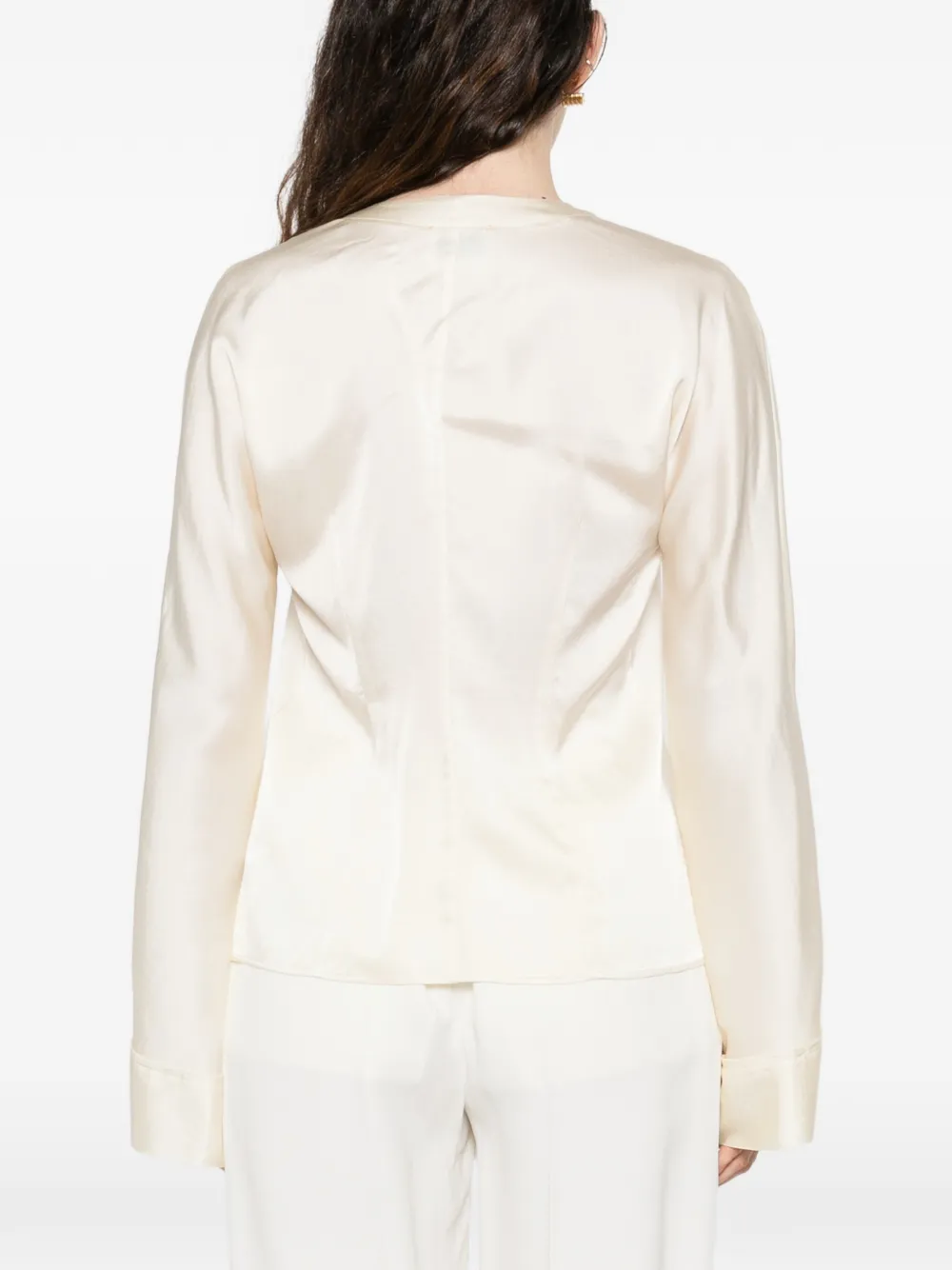 Forte Blouse met striksluiting en kwastje Beige