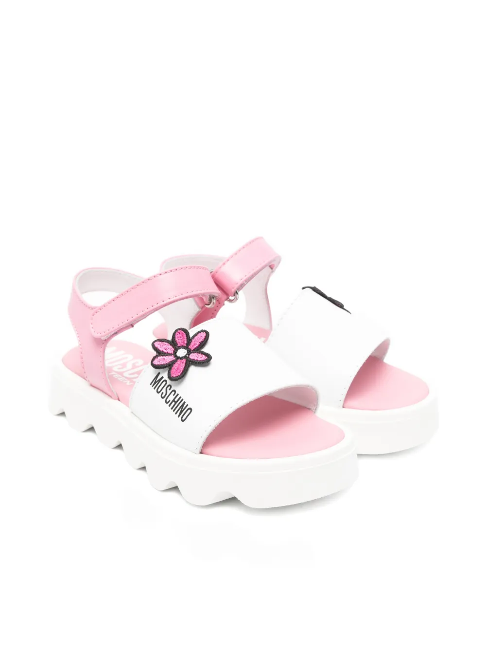 Moschino Kids floral-appliqué leather sandals Wit