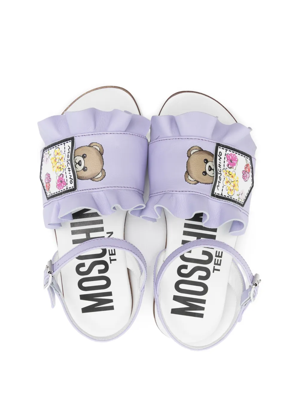 Moschino Kids ruffled leather sandals Paars
