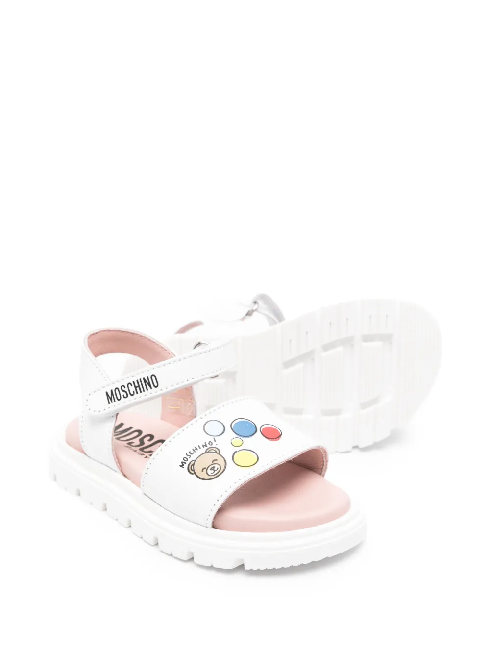 Moschino Kids logo-print leather sandals Wit
