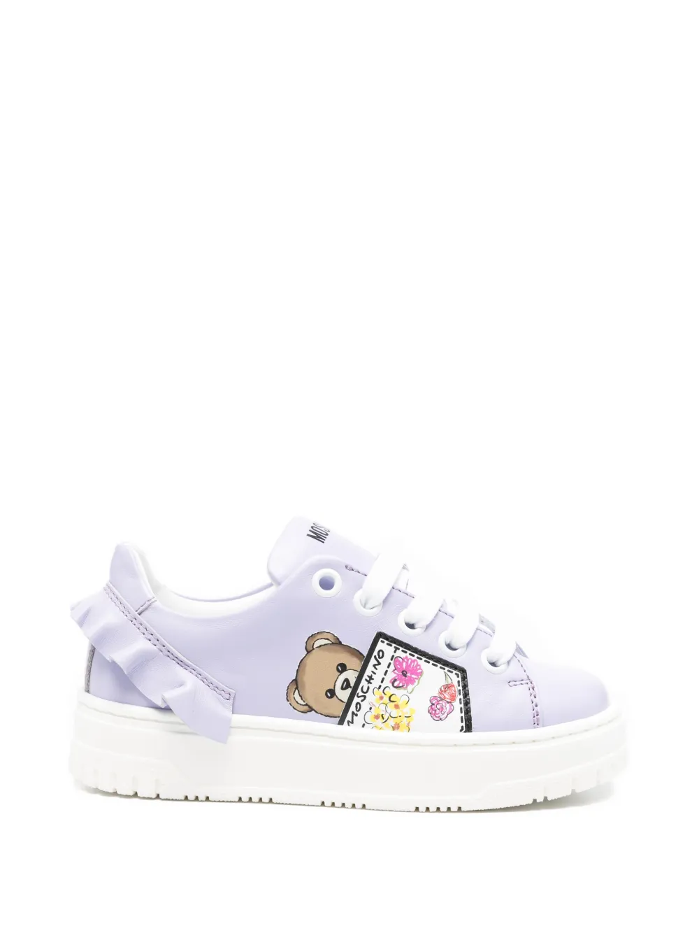 Moschino Kids ruffled-detail leather sneakers Paars
