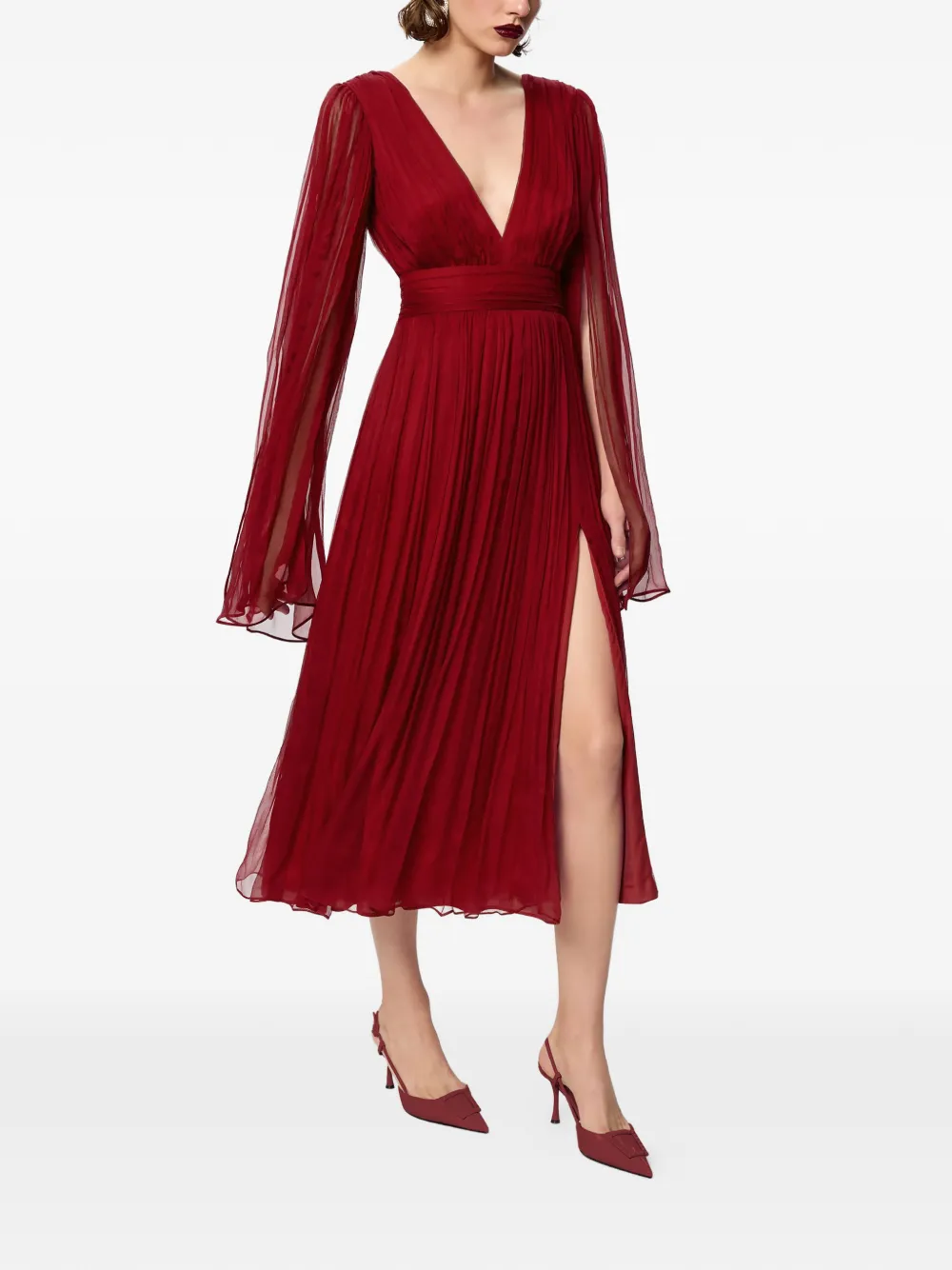 FRAMBOISE Enrica V-neck midi dress - Rood