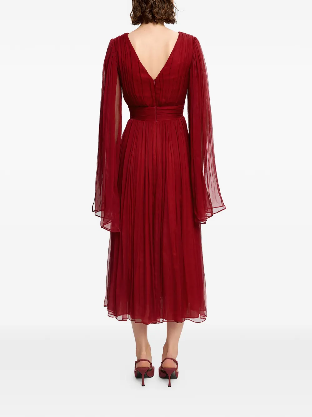 FRAMBOISE Enrica zijden midi-jurk met V-hals Rood